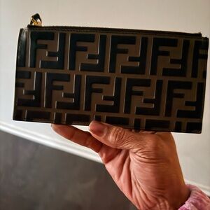 Fendi Black and Brown Logo Pouch